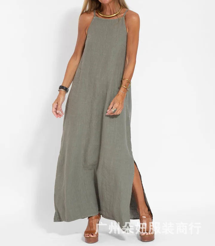Effortless women's straight cut sleeveless maxi dress, ideal for vacation & beachwear.
