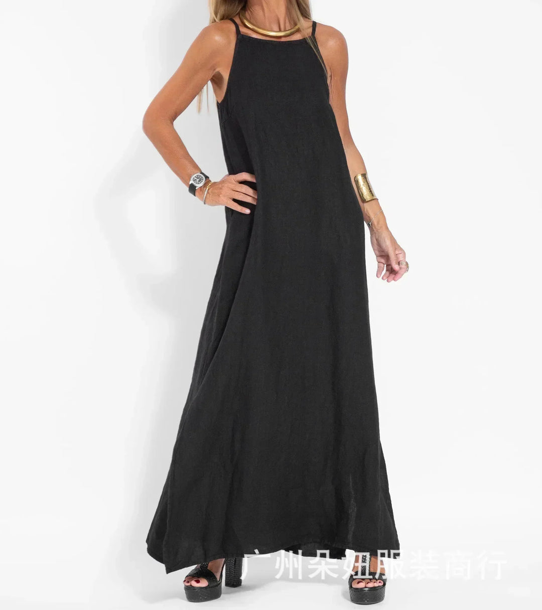 Elegant women's sleeveless maxi dress, straight cut design for a relaxed summer look.