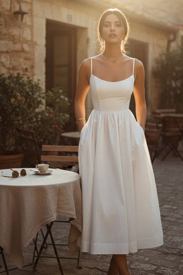 Women's sleeveless scoop neck midi cocktail dress, perfect for parties & special occasions.