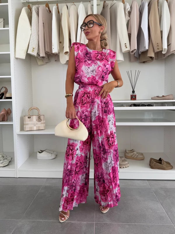Versatile women's sleeveless top and wide leg pants set, a comfortable and fashionable summer ensemble.
