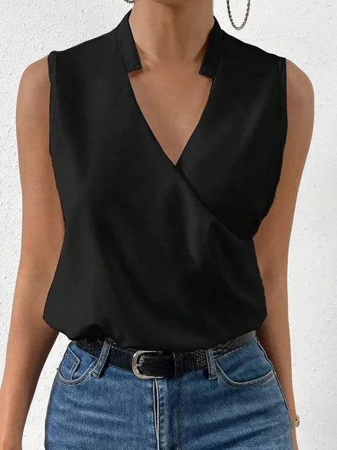Versatile ladies' sleeveless V-neck wrap top with a relaxed fit. Chic & comfortable for any occasion.