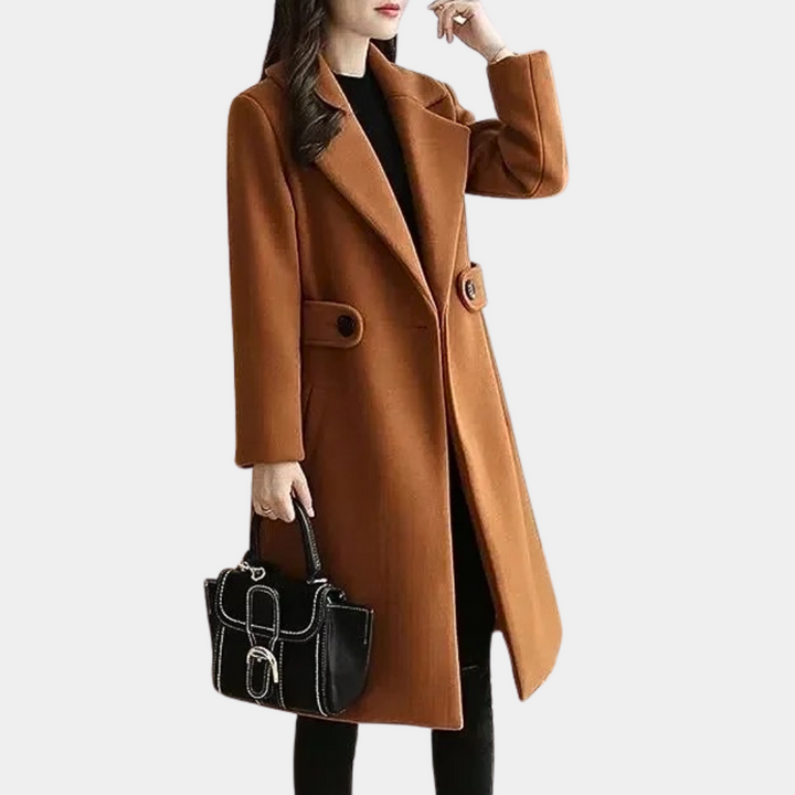 Women's slim fit belted long coat, elegant formal to casual outerwear. Perfect for a chic look.