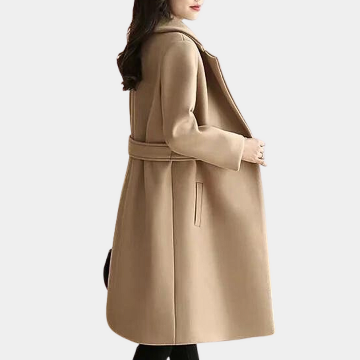 Elegant women's slim fit long coat with a stylish belt. Ideal for formal events or sophisticated casual wear.