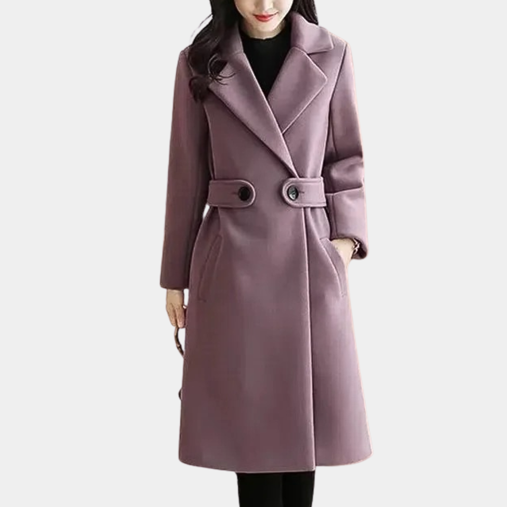 Sophisticated women's slim fit belted long outerwear coat. Elevate your formal or casual look effortlessly.