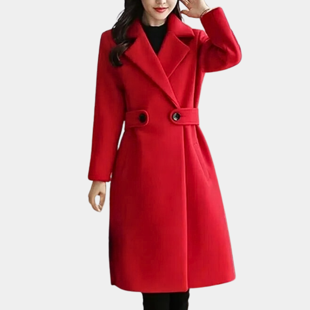 Modern classic women's slim fit long coat with a stylish belt. Perfect for versatile women's fashion.