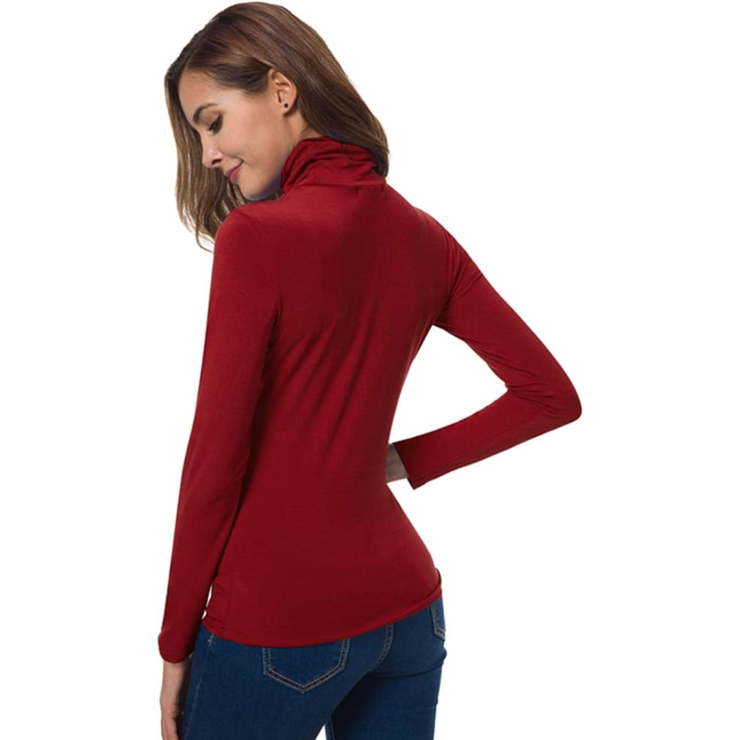 Women's slim fit essential turtleneck top in soft, stretchy fabric, perfect for stylish layering.