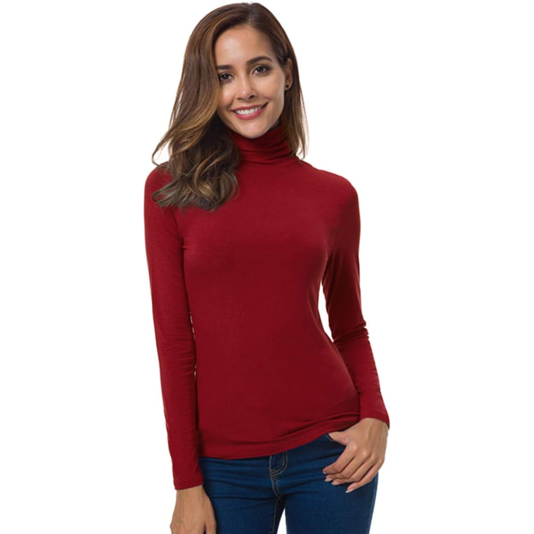 Form-fitting women's slim fit turtleneck, ideal as a base layer for elegant and comfortable outfits.