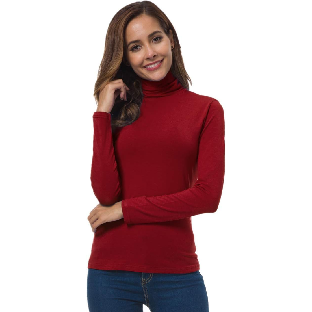 Versatile women's slim fit essential turtleneck, a wardrobe staple for various stylish outfits & layering.