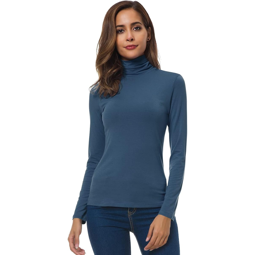 Lightweight women's slim fit essential turtleneck, an ideal layering top for autumn and winter outfits.