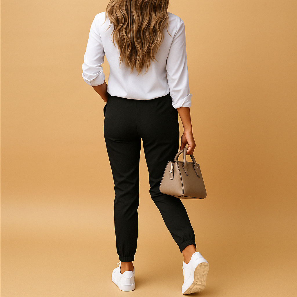 Stylish women's slim fit stretch chino pants, perfect versatile bottom for casual fashion or professional office wear.