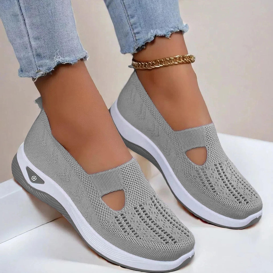Comfortable women's slip-on sneakers with orthopedic arch support. Ideal for everyday summer wear & walking.