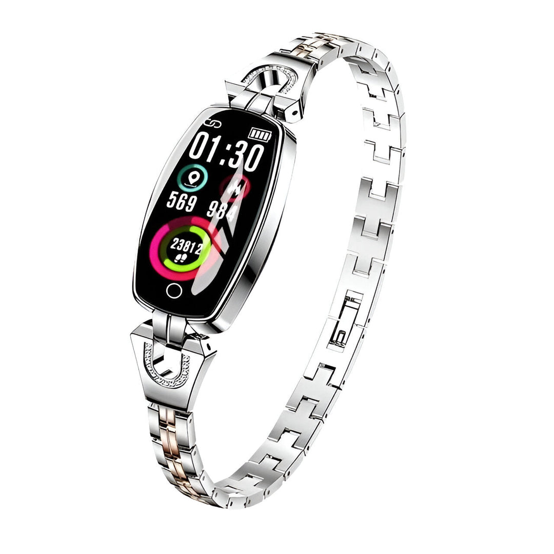 Women's smart fitness tracker with heart rate monitor, activity & sleep tracking. Essential health tech.