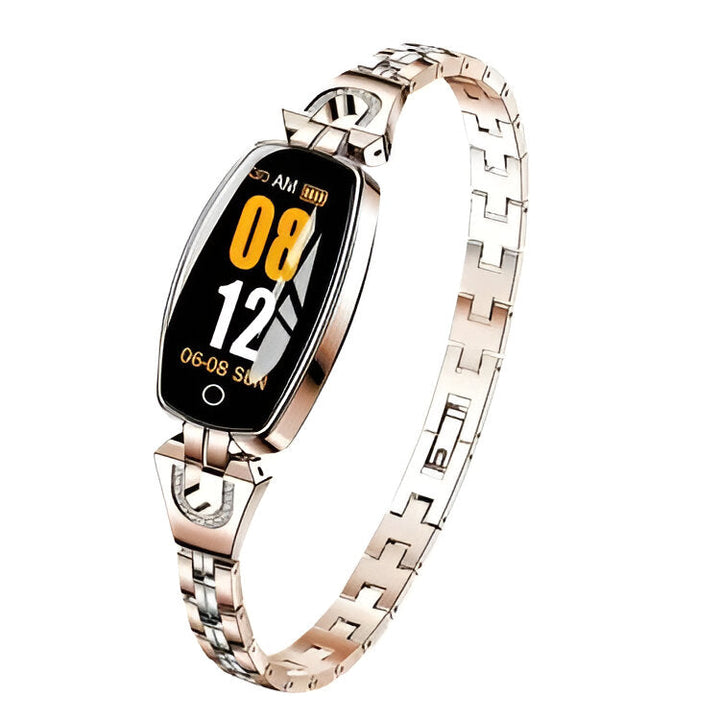 Stylish women's smartwatch & activity tracker with HR monitoring, notifications, and step counter.