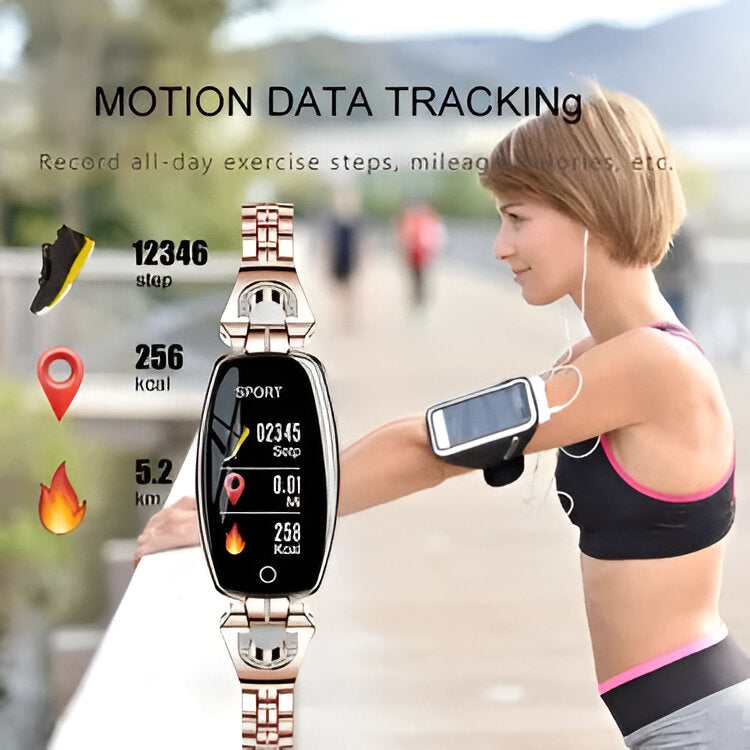 Gift for her: Elegant women's smart fitness tracker with HR monitoring and notification alerts.