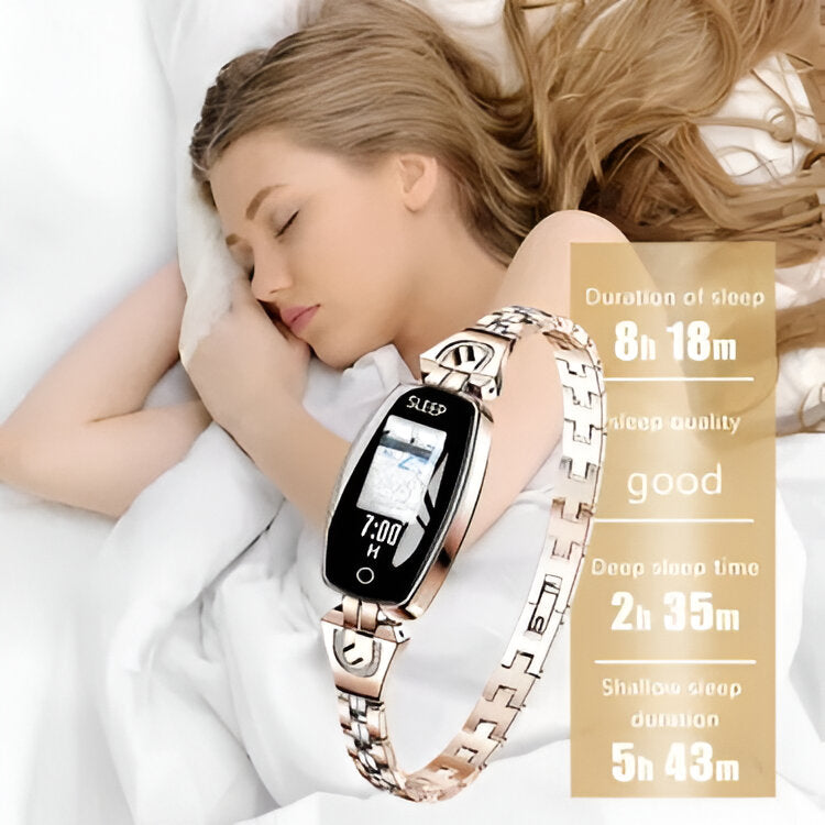 Women's health tech smart tracker for fitness, accurate heart rate monitoring, and sleep analysis.