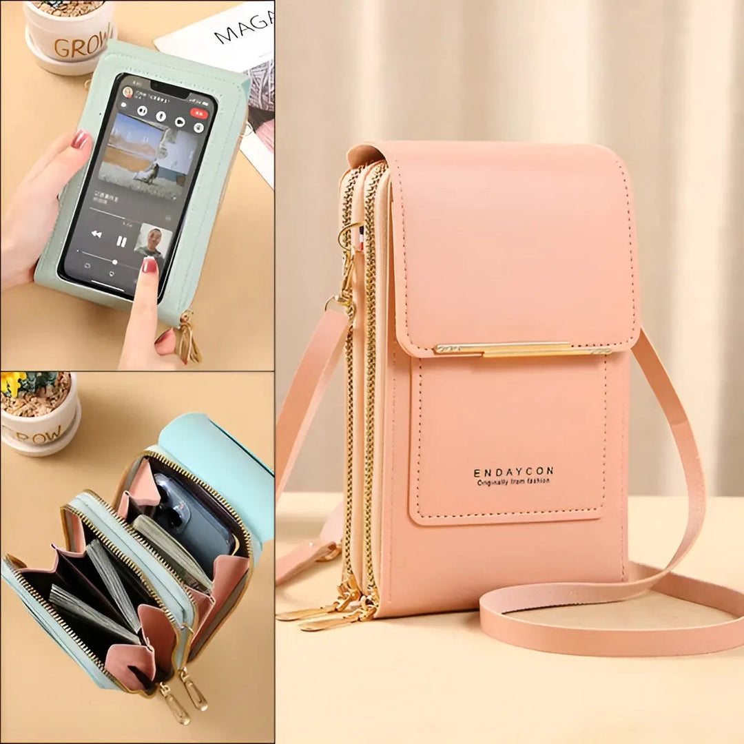 Organized interior of a women's anti-theft soft leather shoulder bag, spacious pockets.