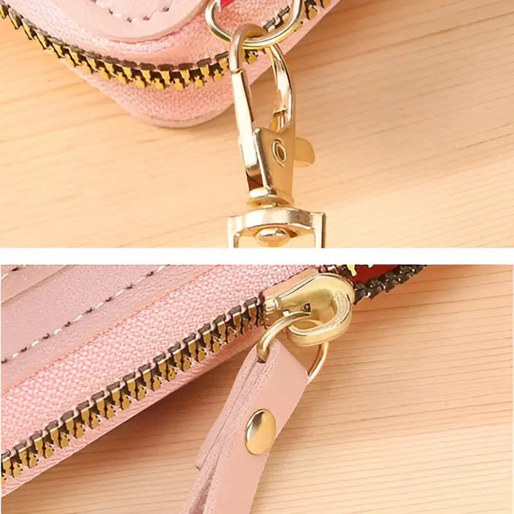 Woman carrying a chic soft leather anti-theft shoulder bag. Perfect travel bag.