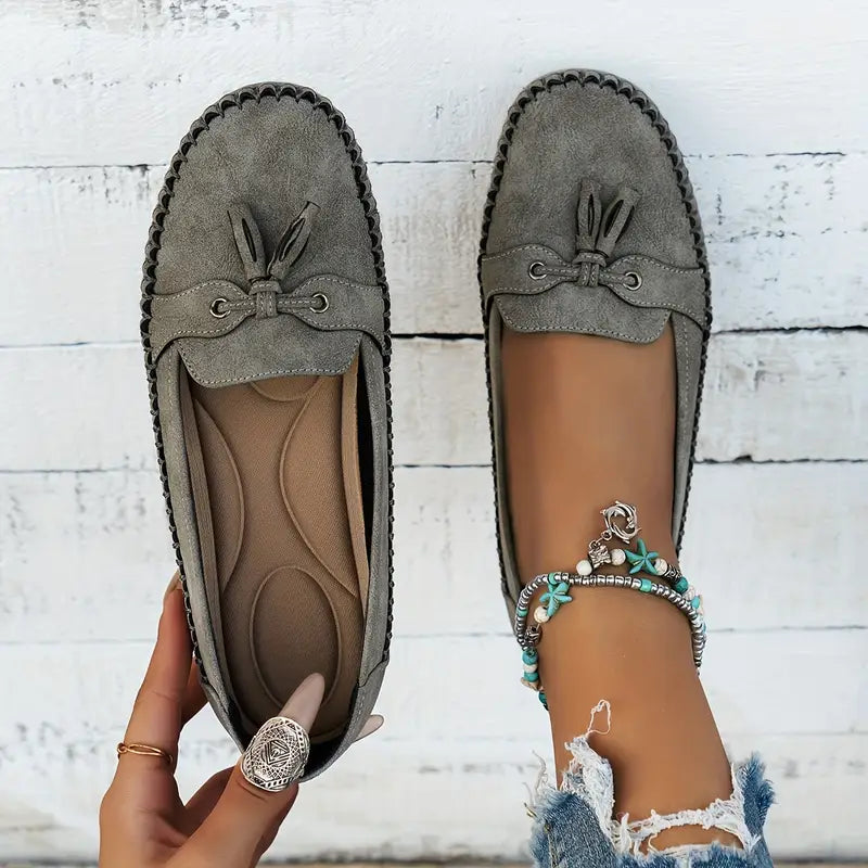 Women's comfortable footwear: slip-on soft loafers with flexible sole.
