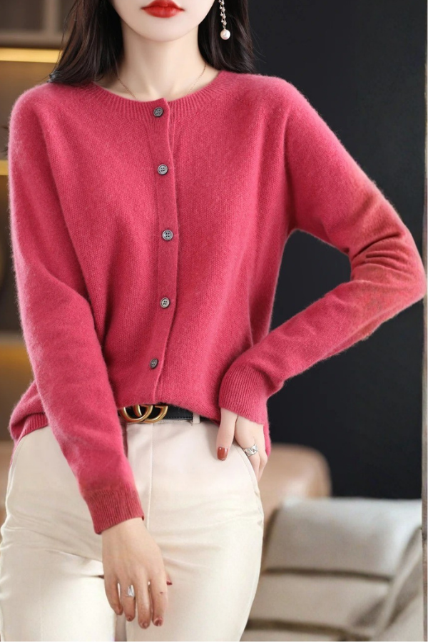 Women's soft long button-front cardigan in comfortable knit. Essential fall & winter layer.