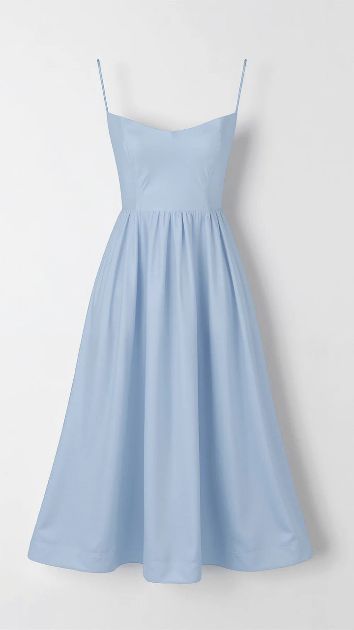 Stylish women's spaghetti strap midi dress with a scoop neck and a beautiful fit & flare cut.