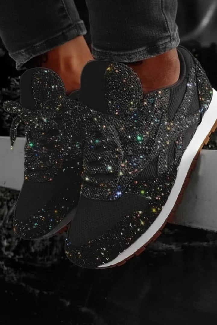 Vibrant women's sparkling glitter sneakers, a dazzling choice for any stylish occasion.