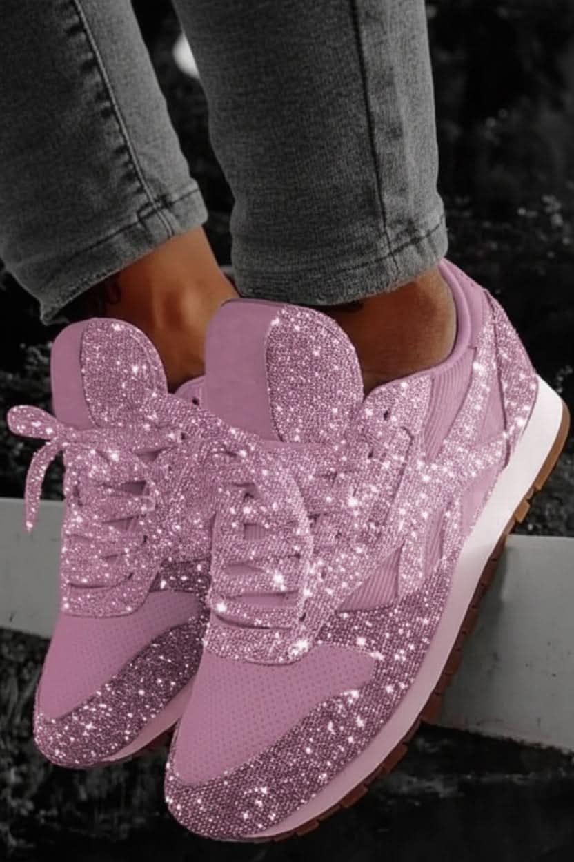 Textured women's glitter sneakers, providing unique sparkle and comfortable fit for daily wear.
