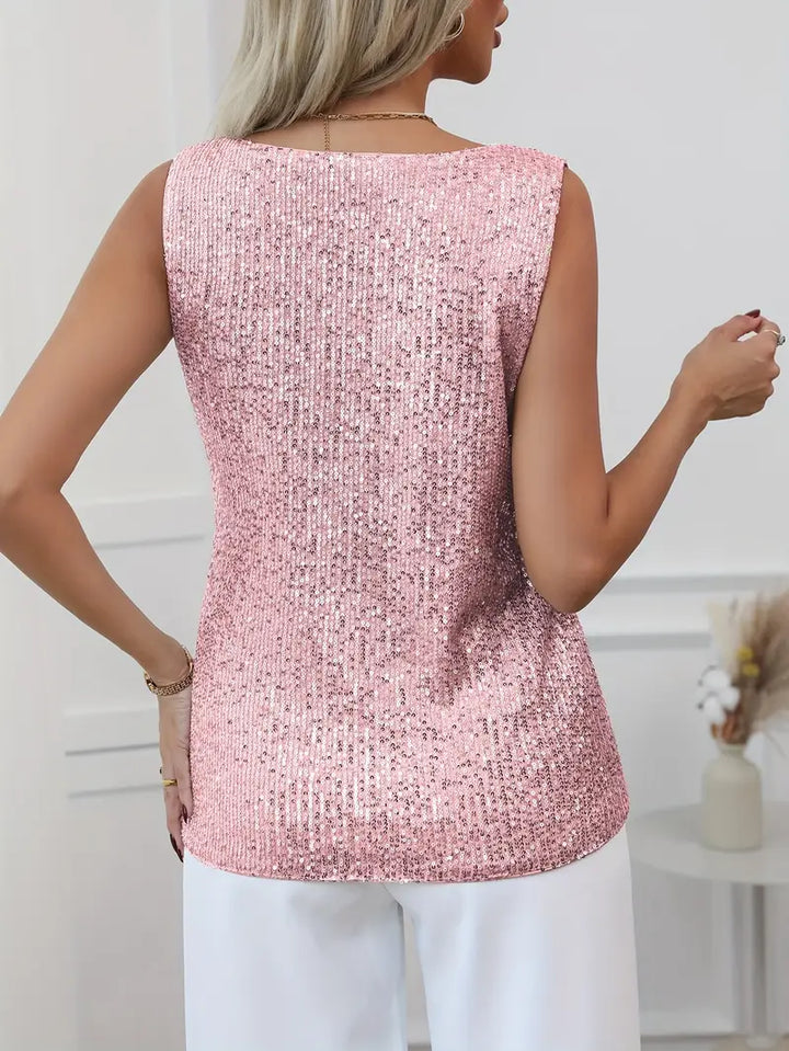 Shimmering V-neck top for women, a glamorous choice for any evening or party.