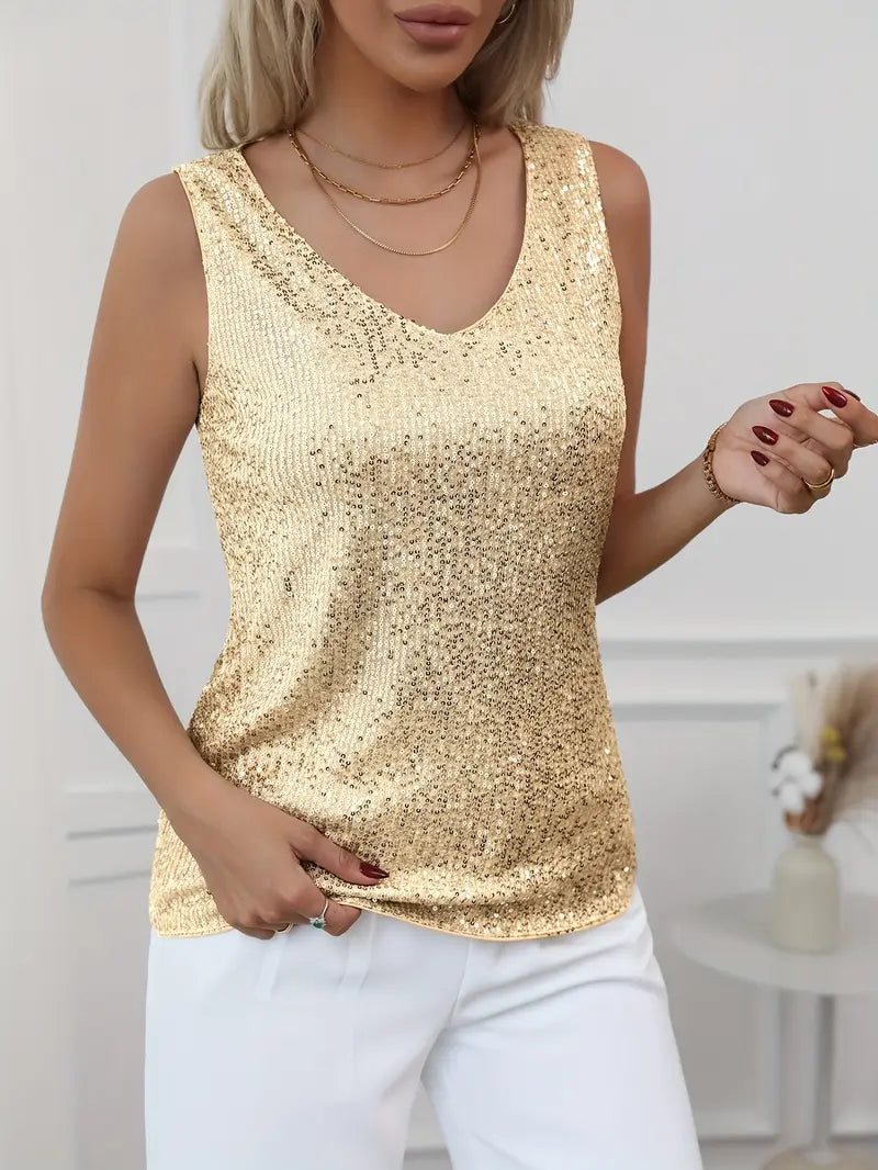 Chic V-neck glitter top for women, perfect for dazzling evening wear and special occasions.