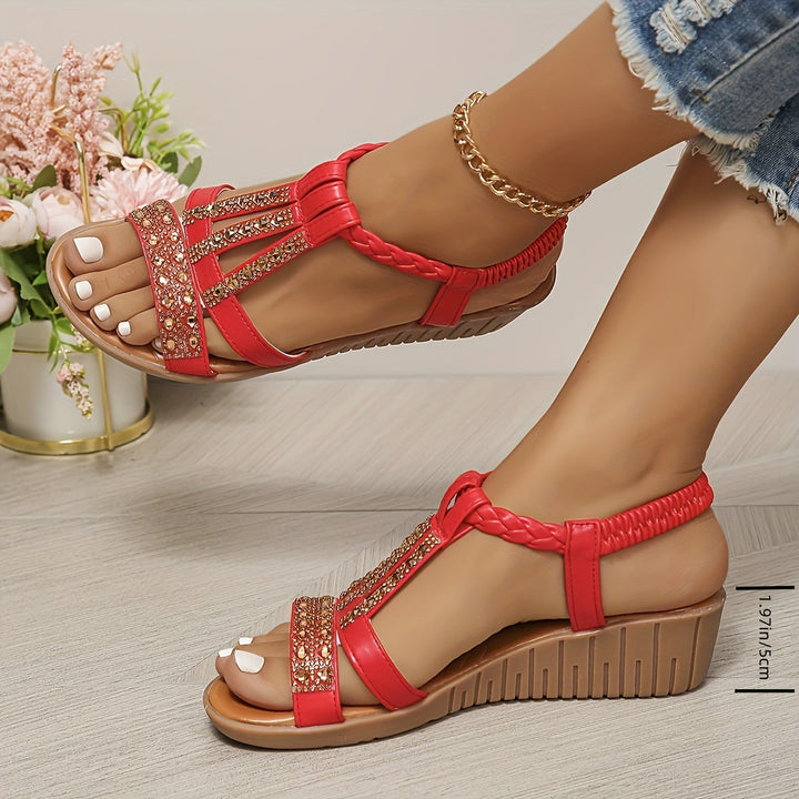 Sparkling women's woven sandals, a chic choice for any summer outfit.