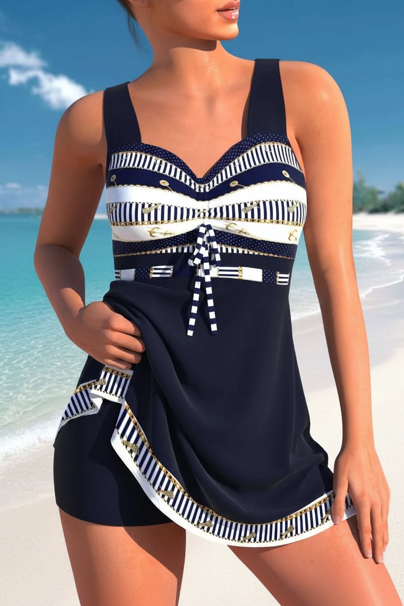 Women's sporty swim dress, perfect for confident water fun and active beach days. Modest, quick-dry swimwear.