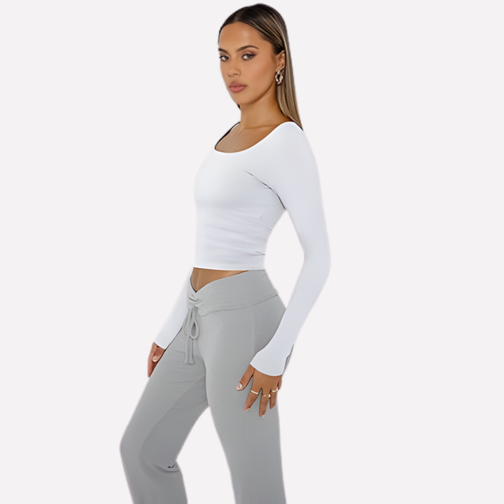 Women's square neck long sleeve crop top, perfect for casual wear & everyday style.