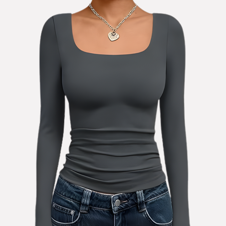 Womens clothing: Stylish square neck long sleeve crop top, ideal for versatile casual wear.