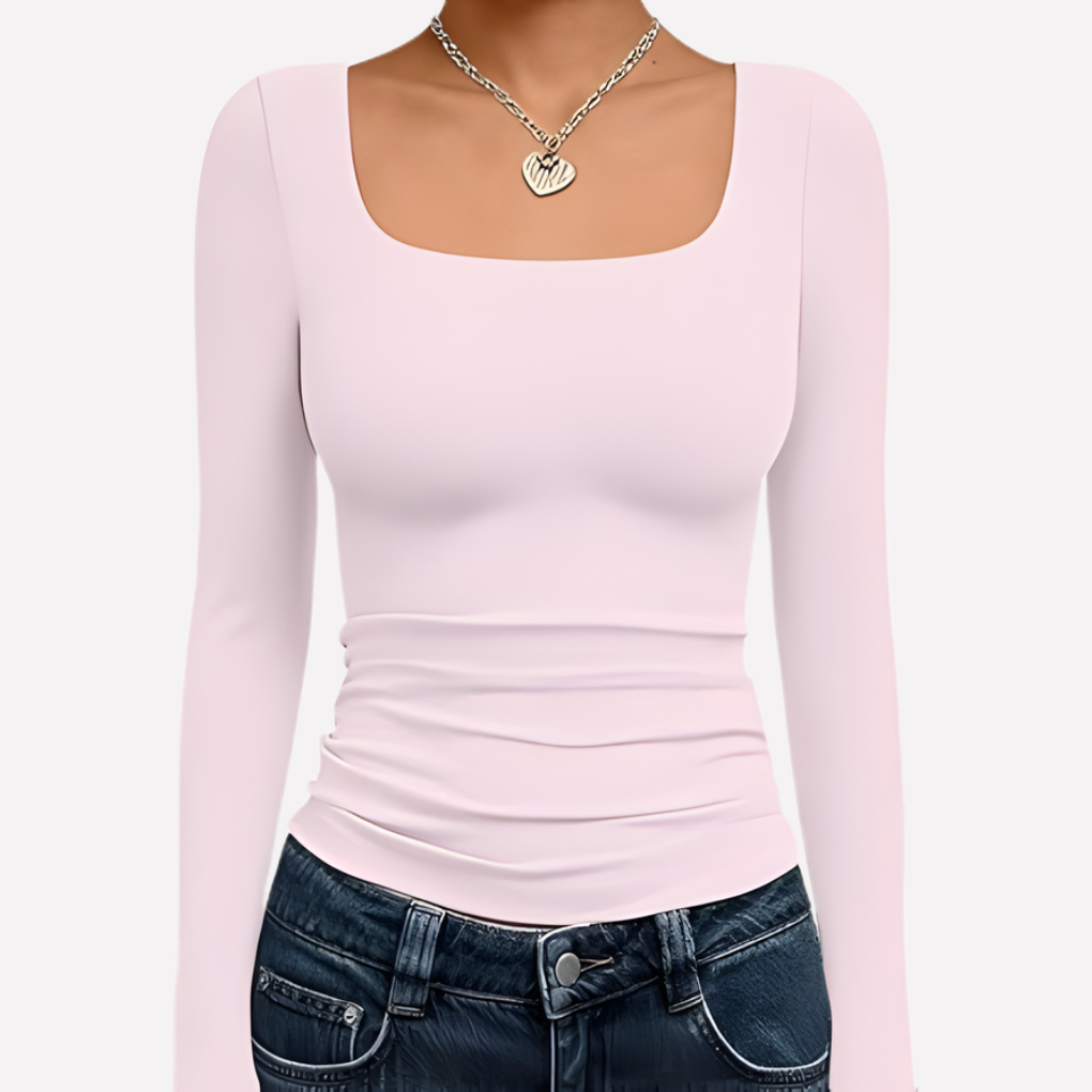 High-quality women's square neck long sleeve crop top, offering both style and comfort.