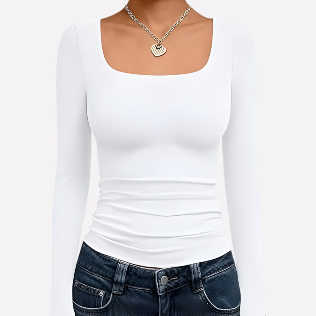 Chic square neck long sleeve crop top for women, a modern basic top for everyday style.
