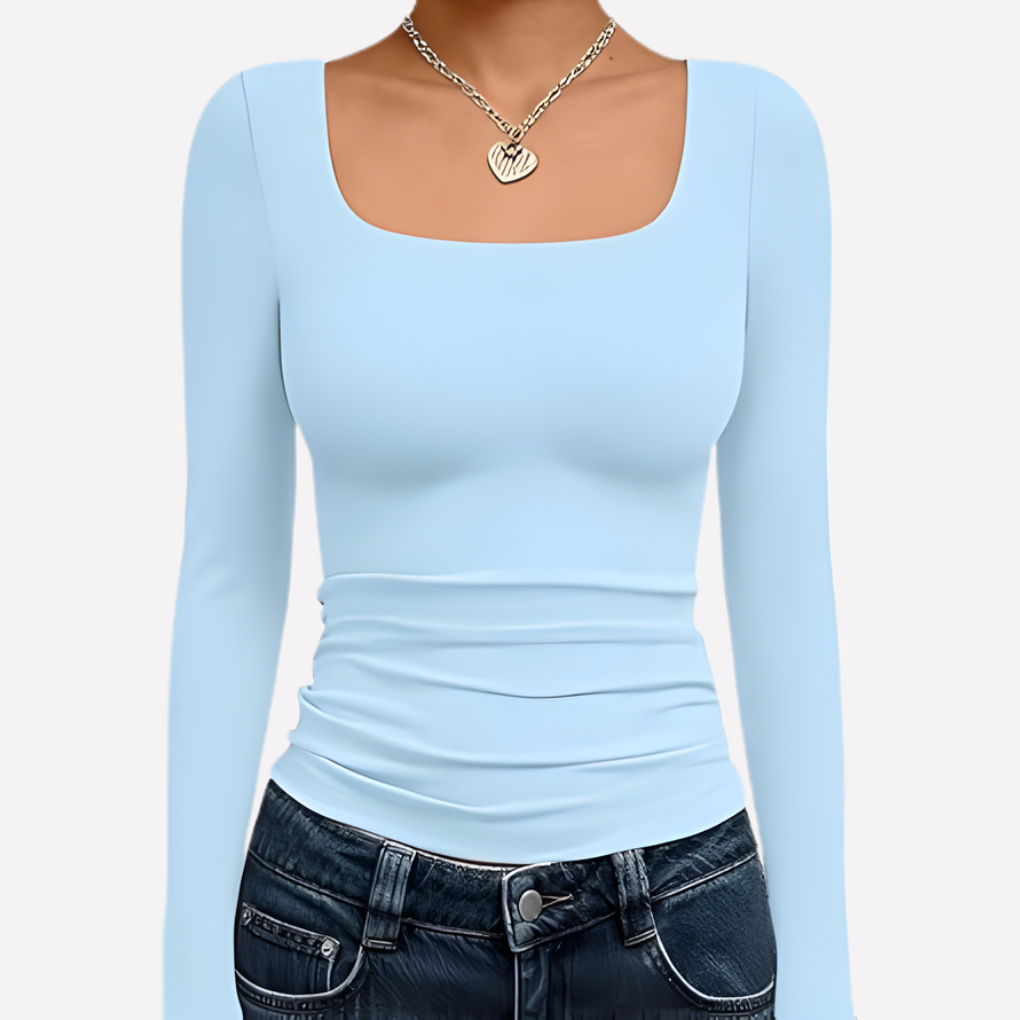 Comfortable women's long sleeve crop top with stylish square neck, ideal for casual fashion.