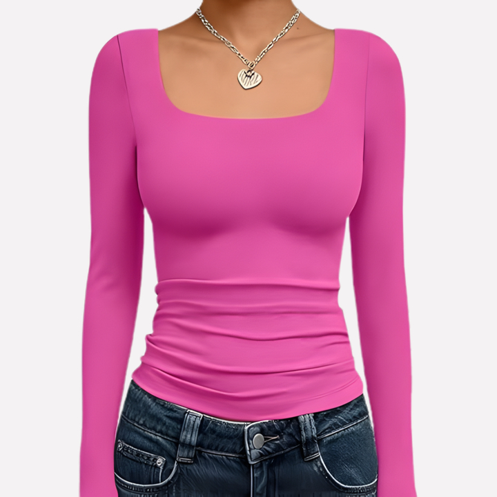Everyday style women's long sleeve crop top featuring a flattering square neck design.