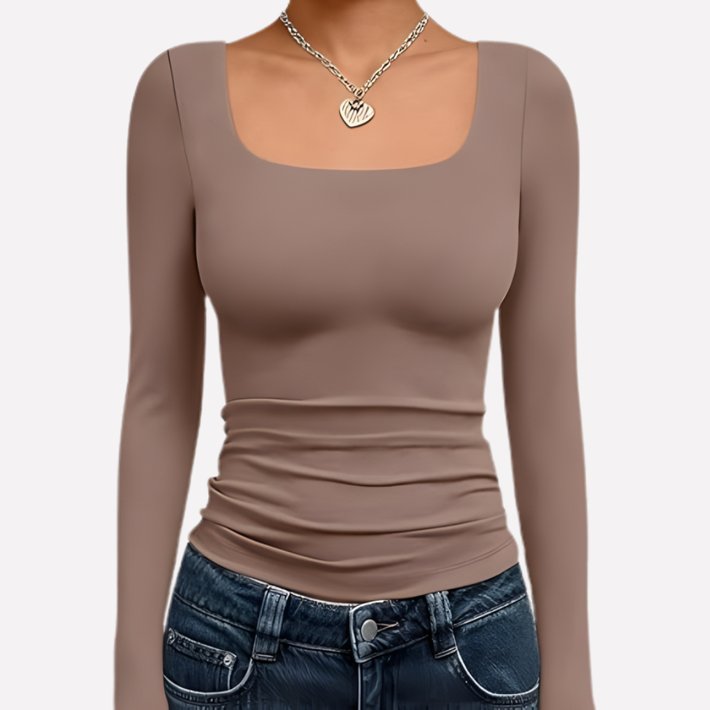 New arrival: Women's square neck long sleeve crop top, a must-have trendy clothing item.