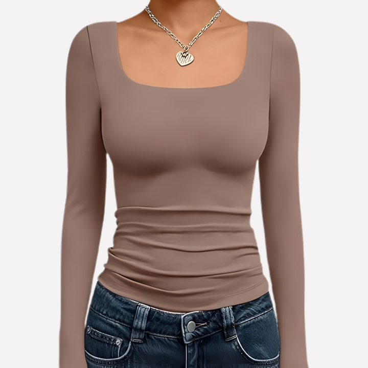 New arrival: Women's square neck long sleeve crop top, a must-have trendy clothing item.