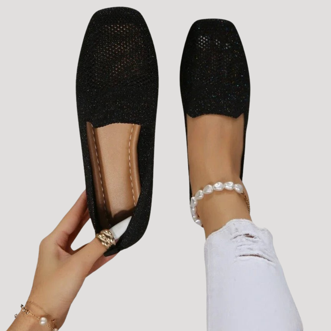 Breathable slip-on square toe flats for women, perfect for warm weather & comfortable everyday wear.