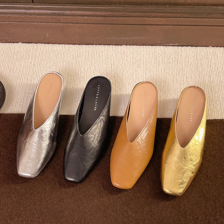 Casual women's square toe flats, offering effortless slip-on comfort for versatile summer footwear.