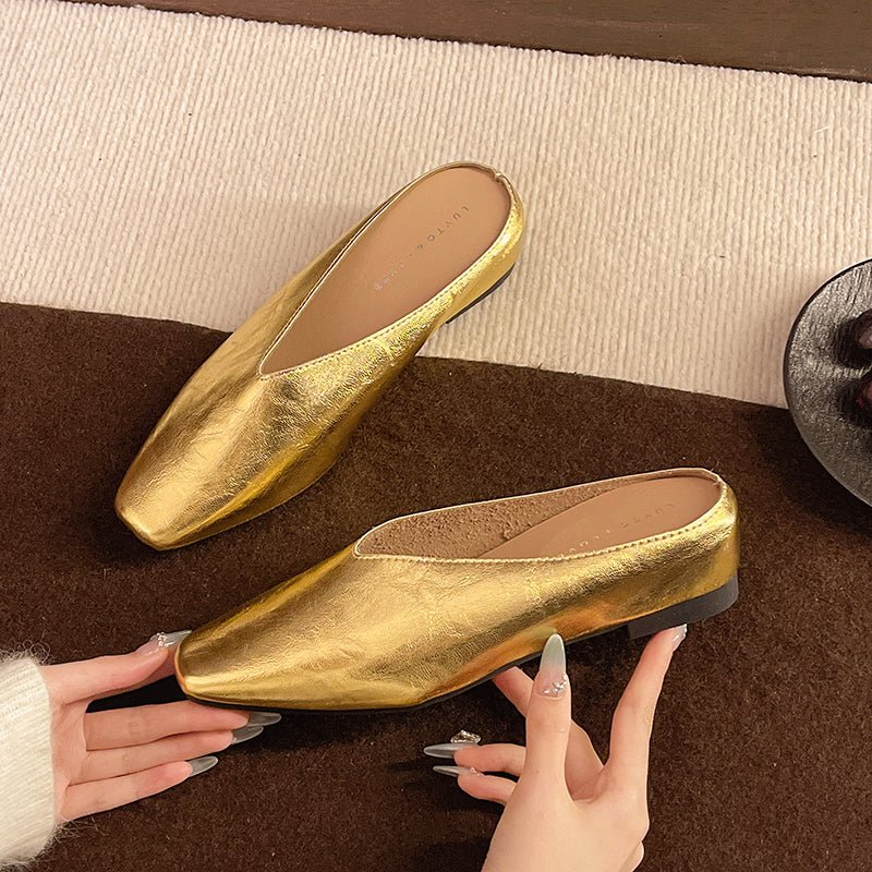 Modern women's square toe flats, offering effortless slip-on comfort for any casual outfit.
