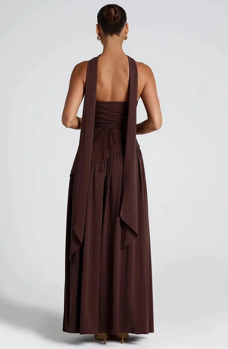 Elegant women's strapless asymmetric maxi dress, ideal for evening galas, formal parties & events.