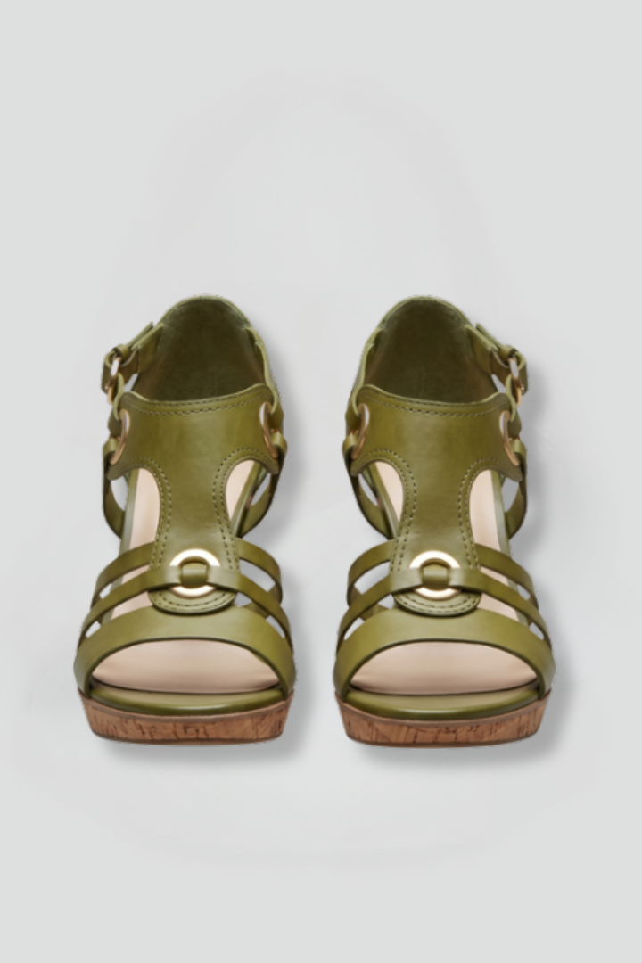 Women's strappy mid heel orthopedic sandals for all-day comfort and support.