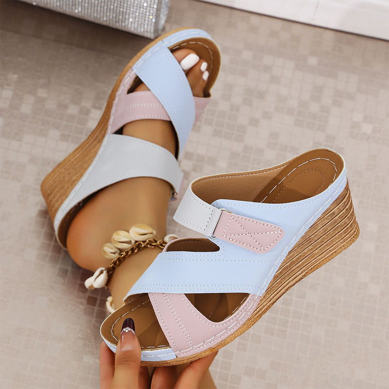 Women's casual strappy wedge platform sandals with comfortable design and adjustable straps for daily wear.