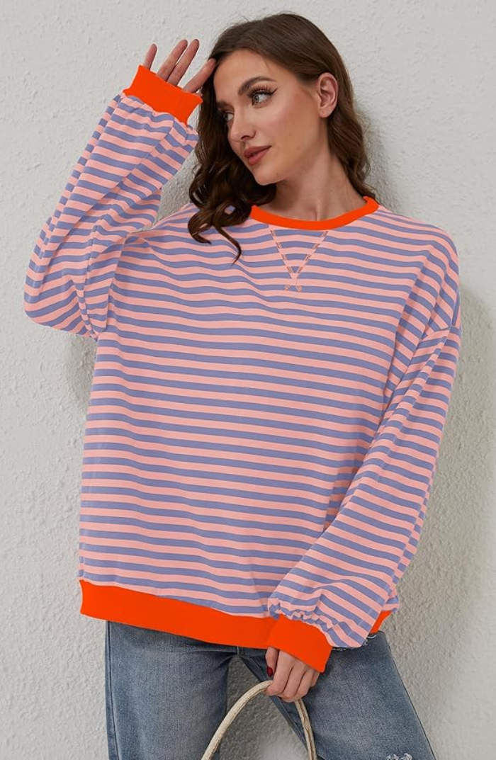 Versatile women's striped sweater, ideal for everyday casual wear in spring.