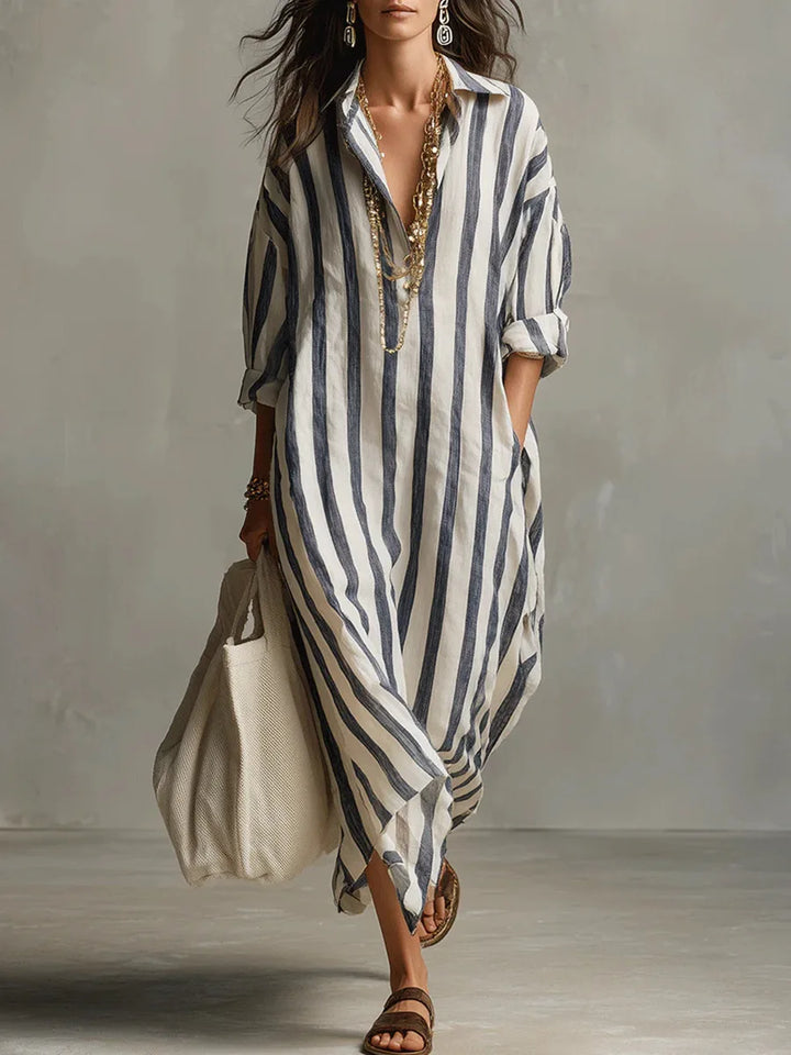 Women's striped oversized casual maxi dress, comfortable and stylish for everyday wear.