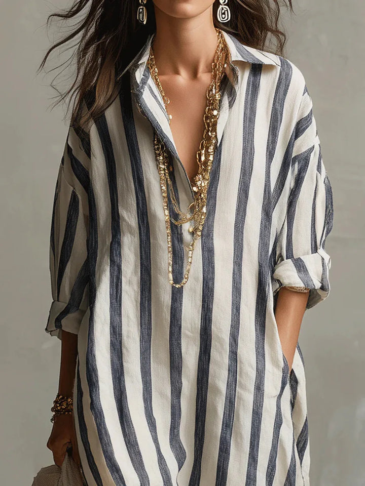 Comfortable oversized striped casual maxi dress for women, ideal for relaxed everyday style.