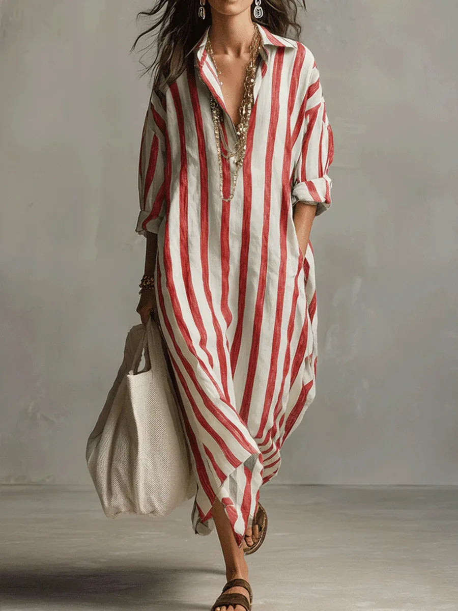 Stylish women's striped oversized casual maxi dress, perfect for summer fashion and comfort.