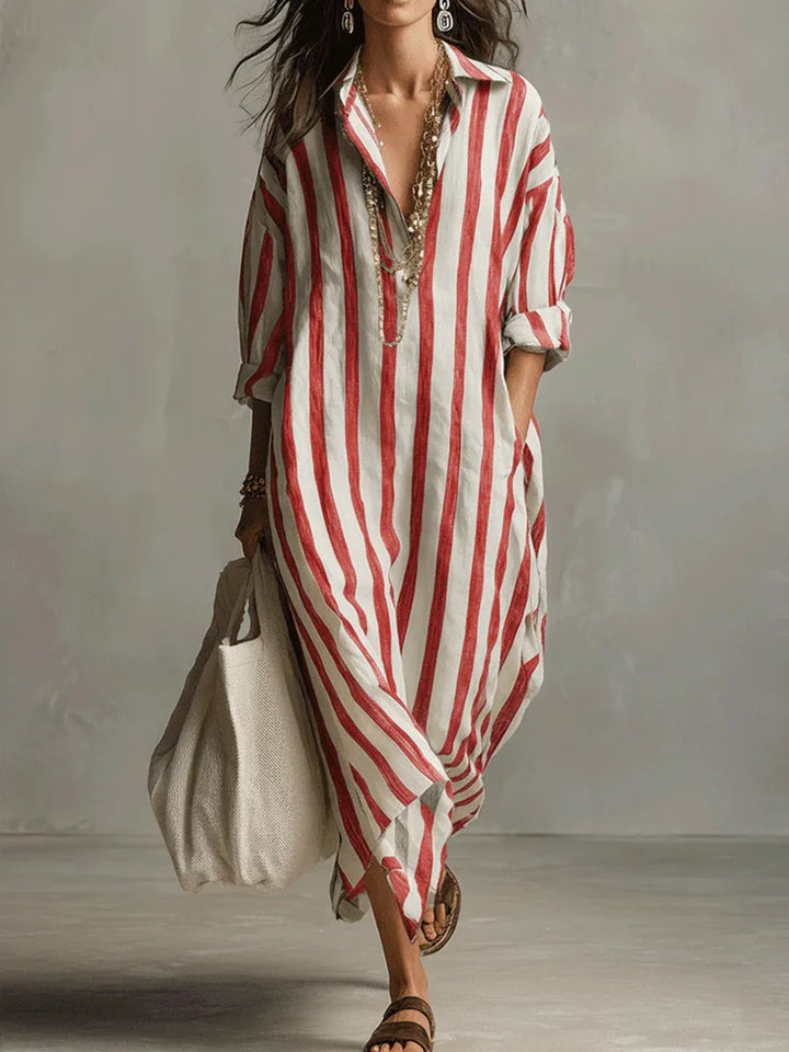 Stylish women's striped oversized casual maxi dress, perfect for summer fashion and comfort.