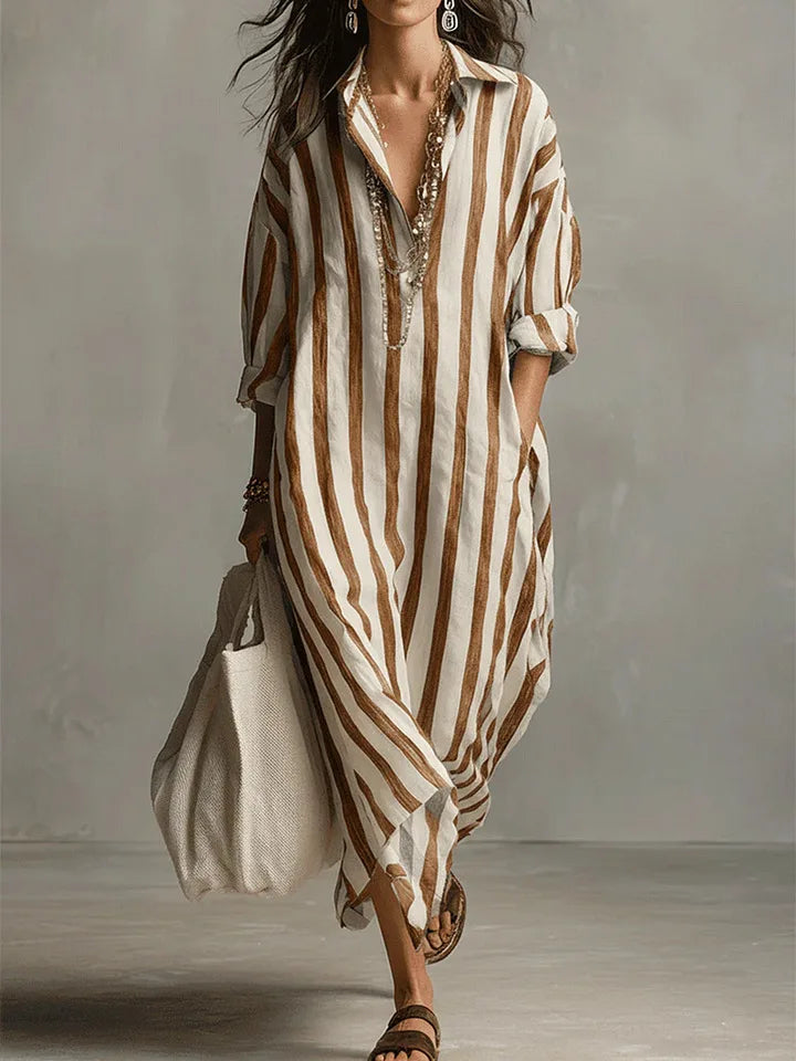 Relaxed women's striped maxi dress, oversized fit for effortless style and casual everyday wear.
